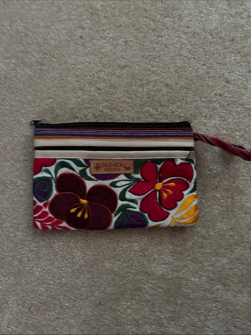 Oaxaca Mexico Floral Embroidered Wristlet Pouch - Multicolor